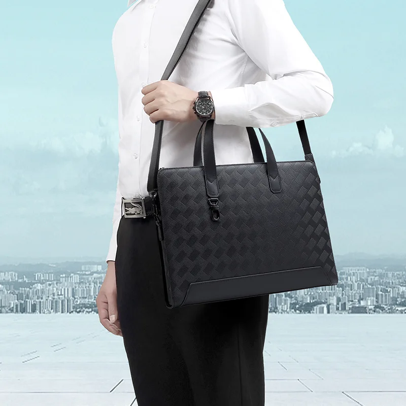 حقيبة يد الأعمال الأنيقة بسيطة وأنيقة حقيبة ساعي الرجال حقائب جلدية للرجال موضة الاتجاه الطبقة العليا جلد البقر حقيبة رجالية #2