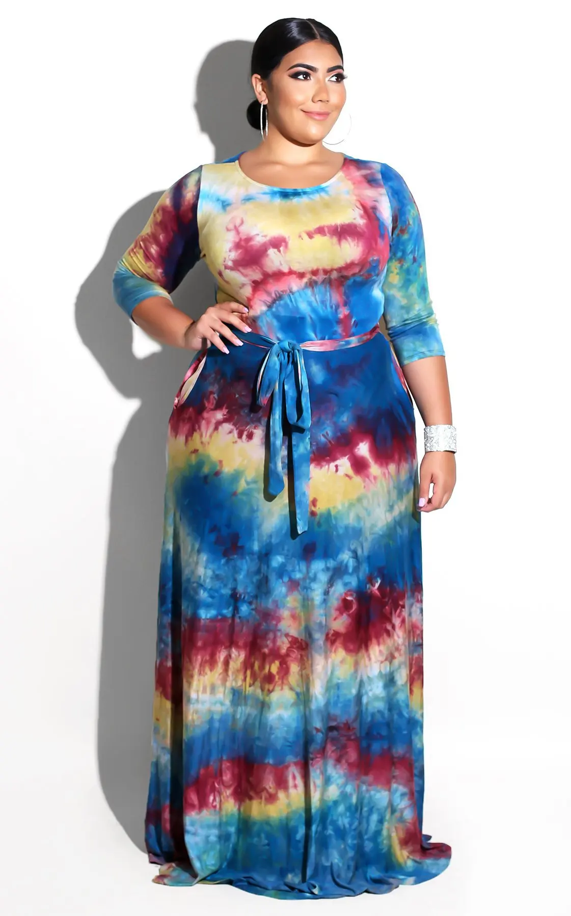 

Plus Size Printed Dress Fashion Colorful Printed Dye Round Neck High Waist Big Swing Dress Casual Party Elegant Dresses