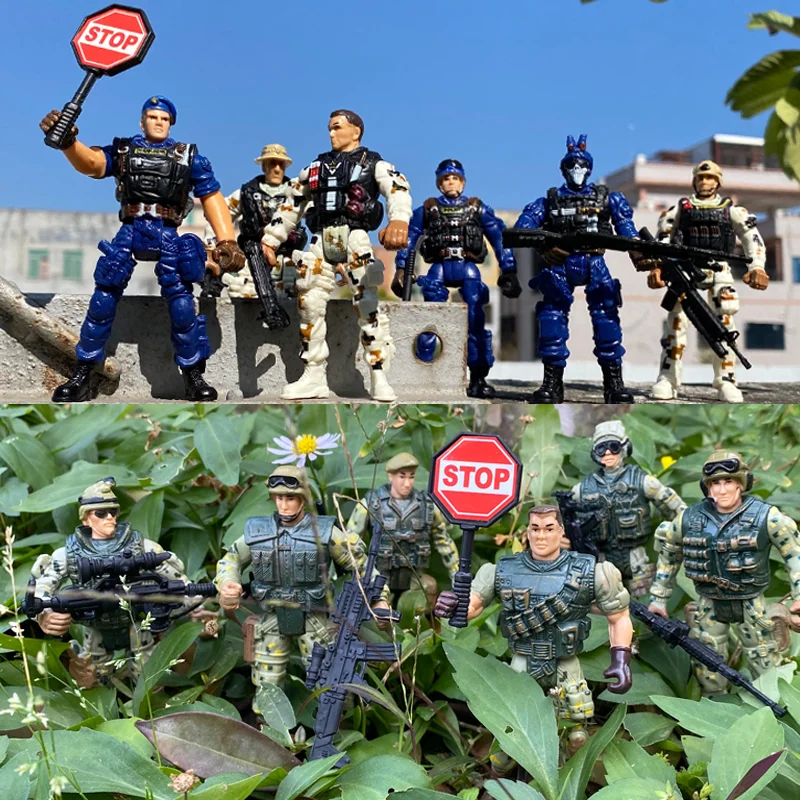 10cm Warrior Elite Force Army Police Military Snow Navy Soldier Action Figure Toy Terrorist SWAT Team Figuras for Children Gift