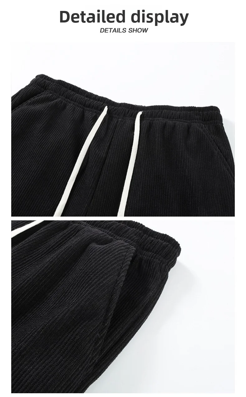 Herren Cordhose mit Fleecefutter, Weites Bein, Winter-Warm, Dick, mit Kordelzug, Gerade Hose, Lässige Weite Baggy-Sweatpants, Streetwear – Detail 11