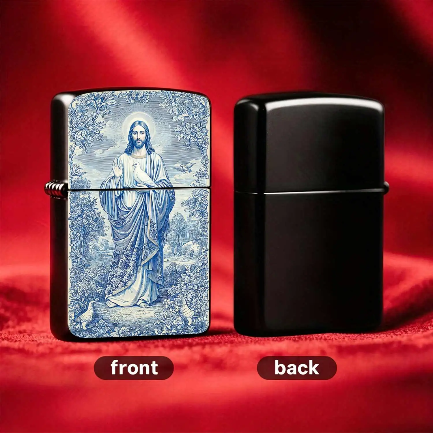 Vintage Blue Tone Iconic White Dove  Windproof  Lighter Reusable Flip-top Pocket Style European Art Carved Frame Design Portable Durable RetroIdeal Gift for Art Enthusiasts Humorous and Fun Lighter