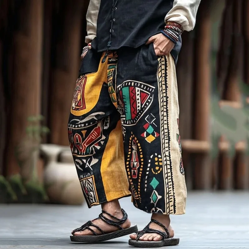 

Men's African tribal black proud retro striped totem 3D printed autumn casual straight leg pants summer beach pants S-5XL