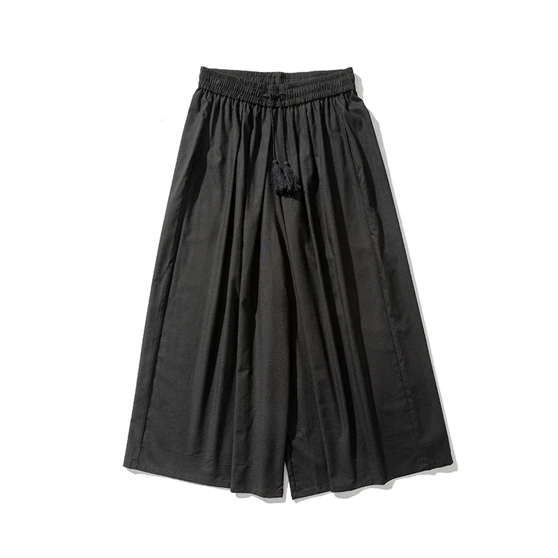 LIBIELIY 2025 Summer Chinese Style Wide Leg Pants Men Loose Joggers Trousers Male Linen Straight Elastic Waist Hip Hop Full Leng