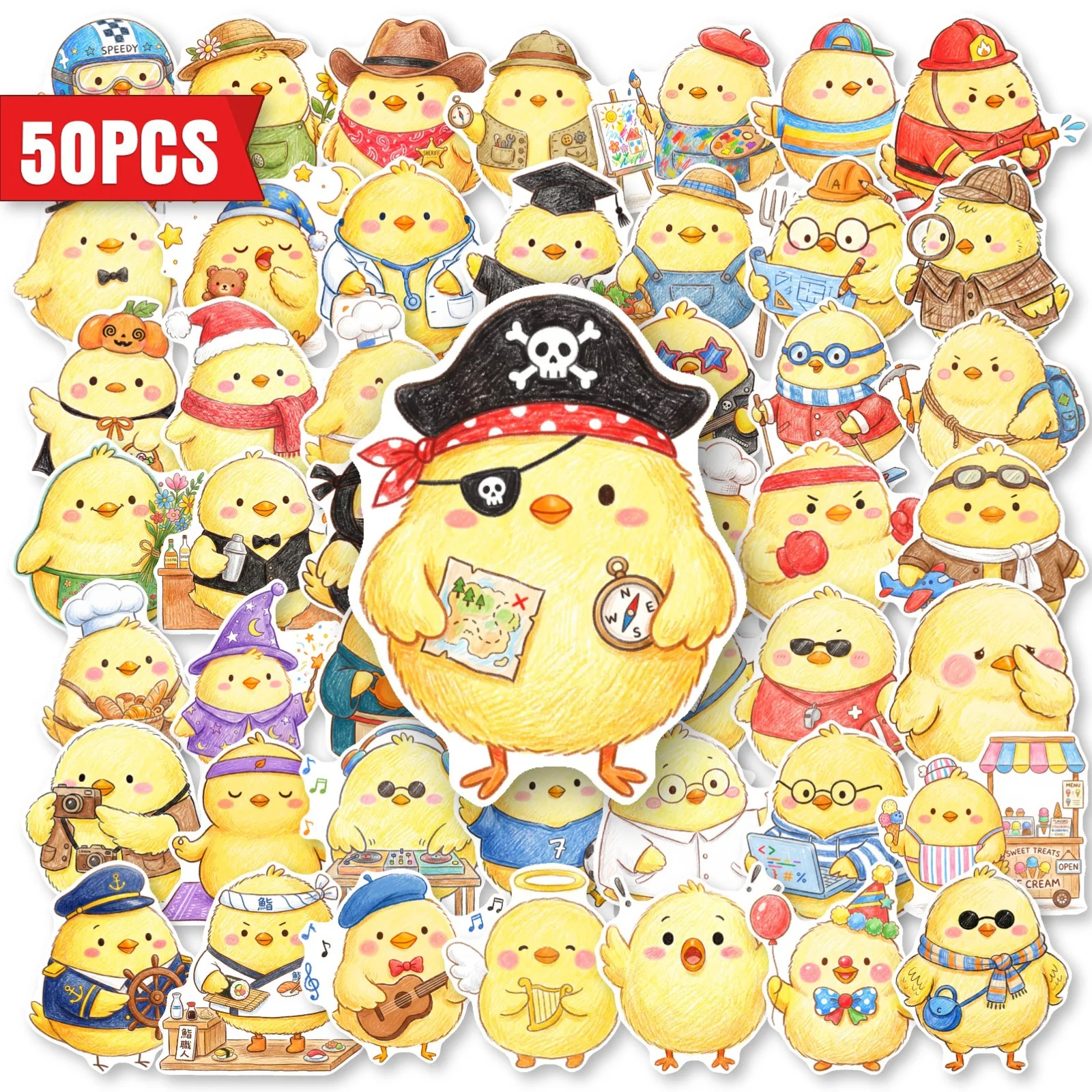 50 PCS Cute Personified Career Chick Fun Expression Graffiti Stickers Decorate Luggage Pencil Case Scrapbook Non Repeated Decals