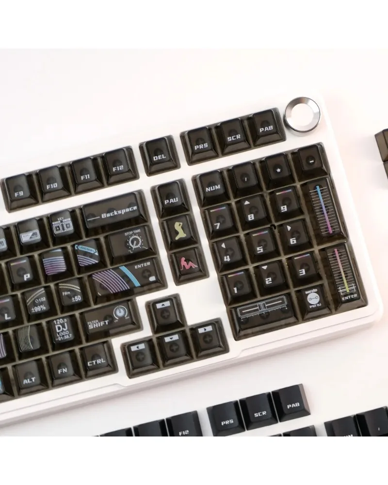 Black translucent clear pbt dye sub keycaps full set oem profile for mechanical keyboards