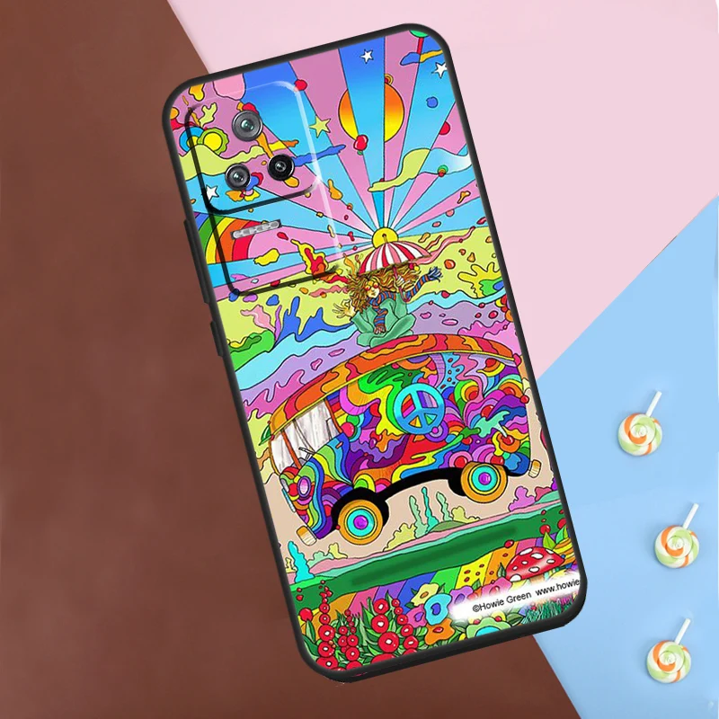 Hippy Peace Bus Cat Case For Xiaomi 13T 14 Pro 11T 12T 12 13 Lite POCO X6 X3 X4 X5 Pro F3 F5 M5s M6 Pro Cover