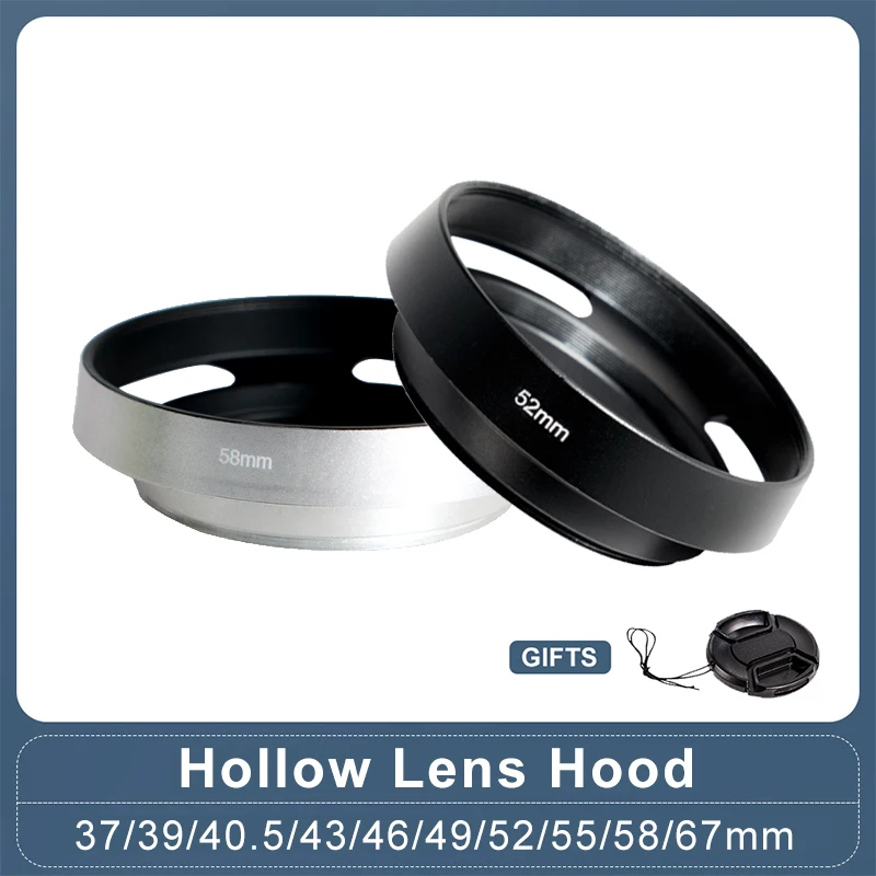 Lens Hood Hollow Lens Hood Light Shadow Metal Screw In Mount Lens Hood fuji sony nikon 37/39/40.5/46/49/52/55/58/67mm Lens Cap