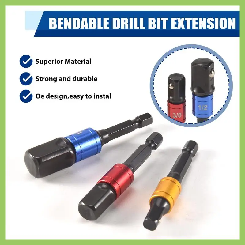 

Flexible Drill Extension Hex Shank Drill Nut Driver Bit Set, Bendable Drill Bit,Universal Socket Adapter Set