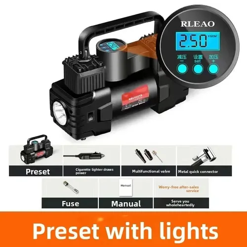 Con luz LED, compresor inflable automático, 12V, 150PSI, bomba de aire eléctrica de doble cilindro de alta resistencia para coche, Mini inflador de neumáticos