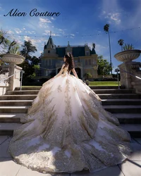 Sumptuous Quinceanera Dress 2025 Ball Gown Pearl Sequins Appliques Birthday Gown With Long Sleeve Vestidos De 15 Años Customized