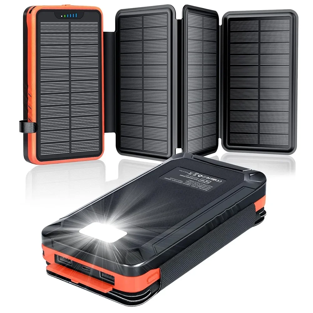 Foldable Solar Power Bank 26800mAh with 4 Solar Panel External Battery Charger Powerbank for iPhone Samsung S22 Xiaomi Poverbank