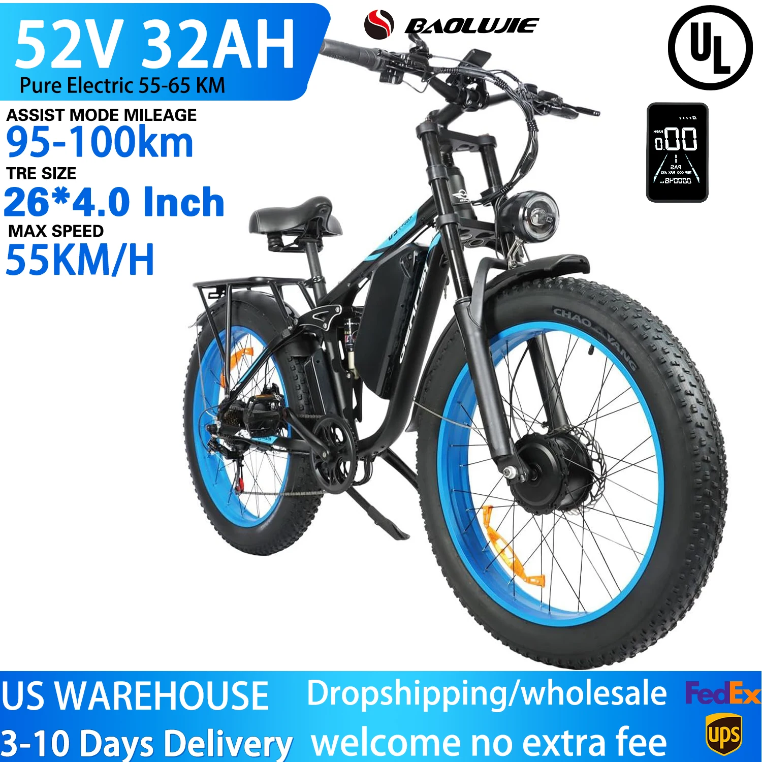 3000 واط E الدراجة دراجة كهربائية 52 فولت 32AH 55 كيلومتر/ساعة دراجة كهربائية جبلية E-الدراجات 26*4.0 بوصة الدهون الإطارات Ebike للبالغين محركات مزدوجة
