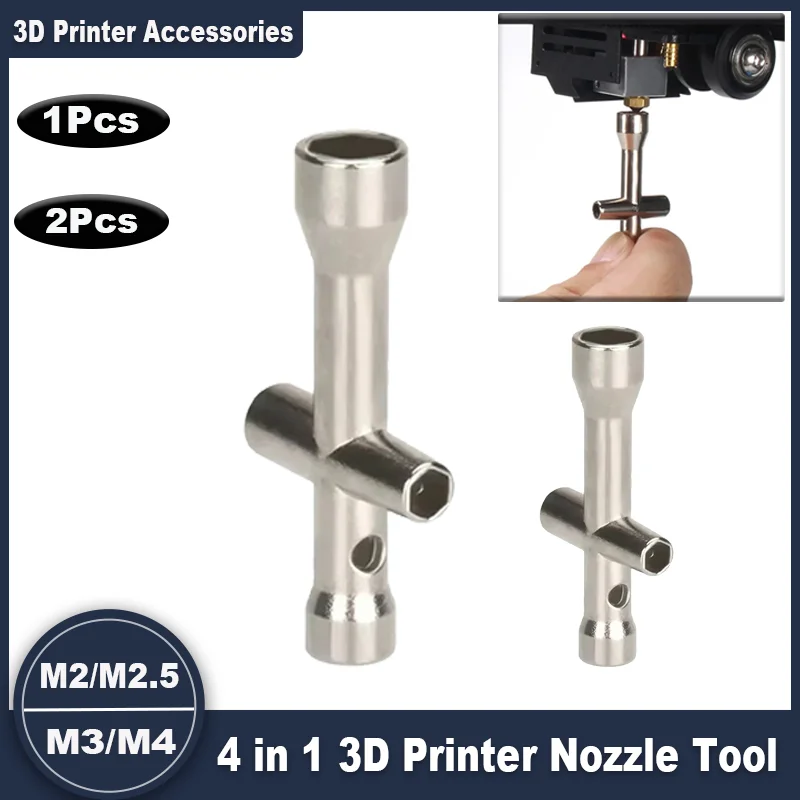 3D Printer Nozzle Tool 4 in 1 Wrench M2 M2.5 M3 M4 Screw Nut Hexagonal Cross Wrench For E3D V5 V6 Bambu X1 P1 A1 Nozzle Mini