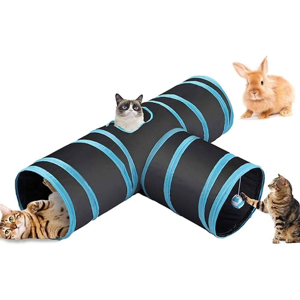 1 Stück Interaktiver T-förmiger Katzentunnel aus Polyester, mit Sound, für Spiel im Haus und Garten, Länge 80 cm
