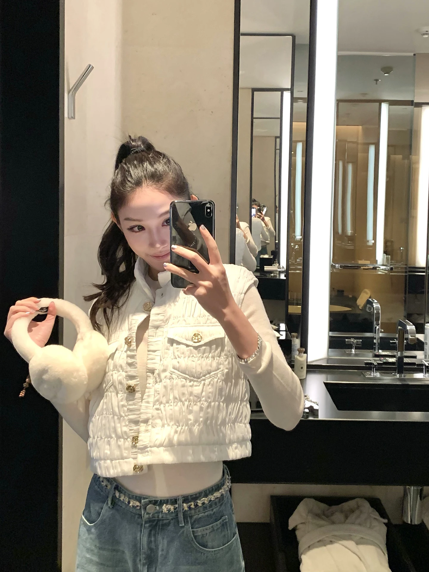 

Женский белый жилет Boamarket с широкими плечами, укороченный, осенне-зимний, для повседневной носки, стандартный крой, хлопок