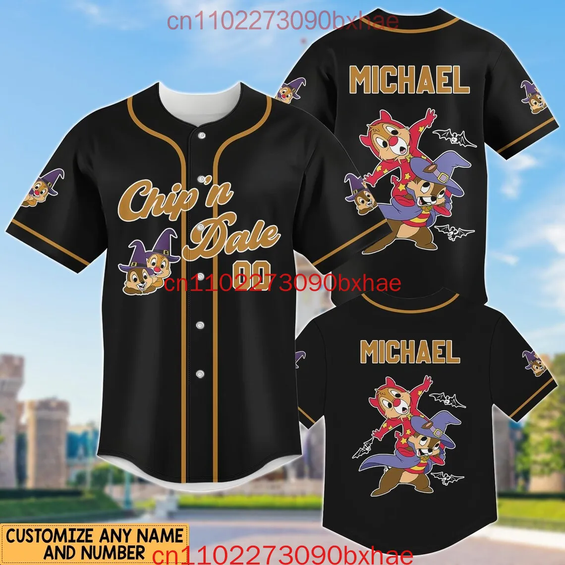 

Personalized Disney Chip and Dale Halloween Baseball Jersey New Disney Halloween Cosplay Costume Men's Baseball Shirt