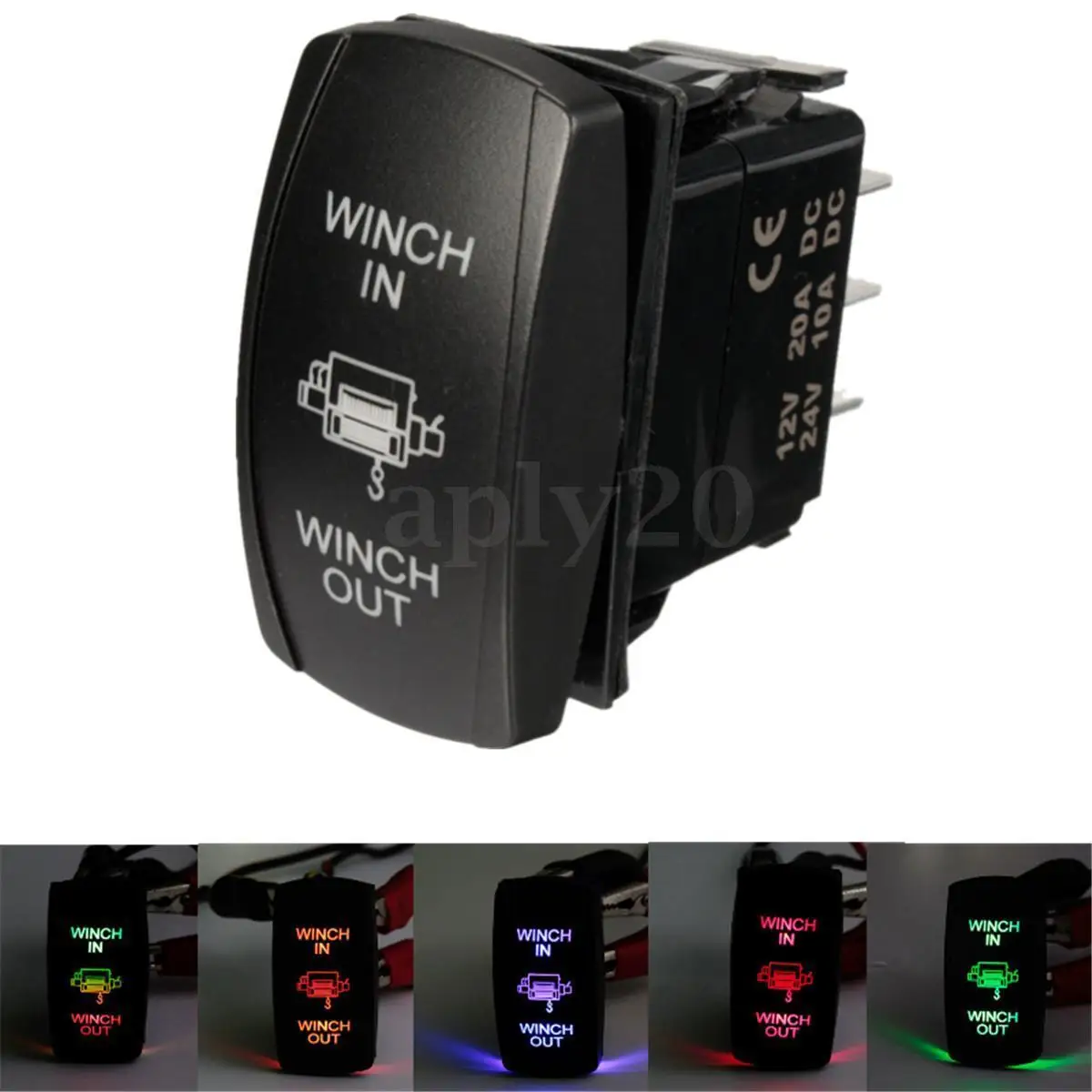 ABS Plastic Rocker Switch IP66 Rated Momentary Switch Seven Pin ON OFF for Automotive Winch in Out