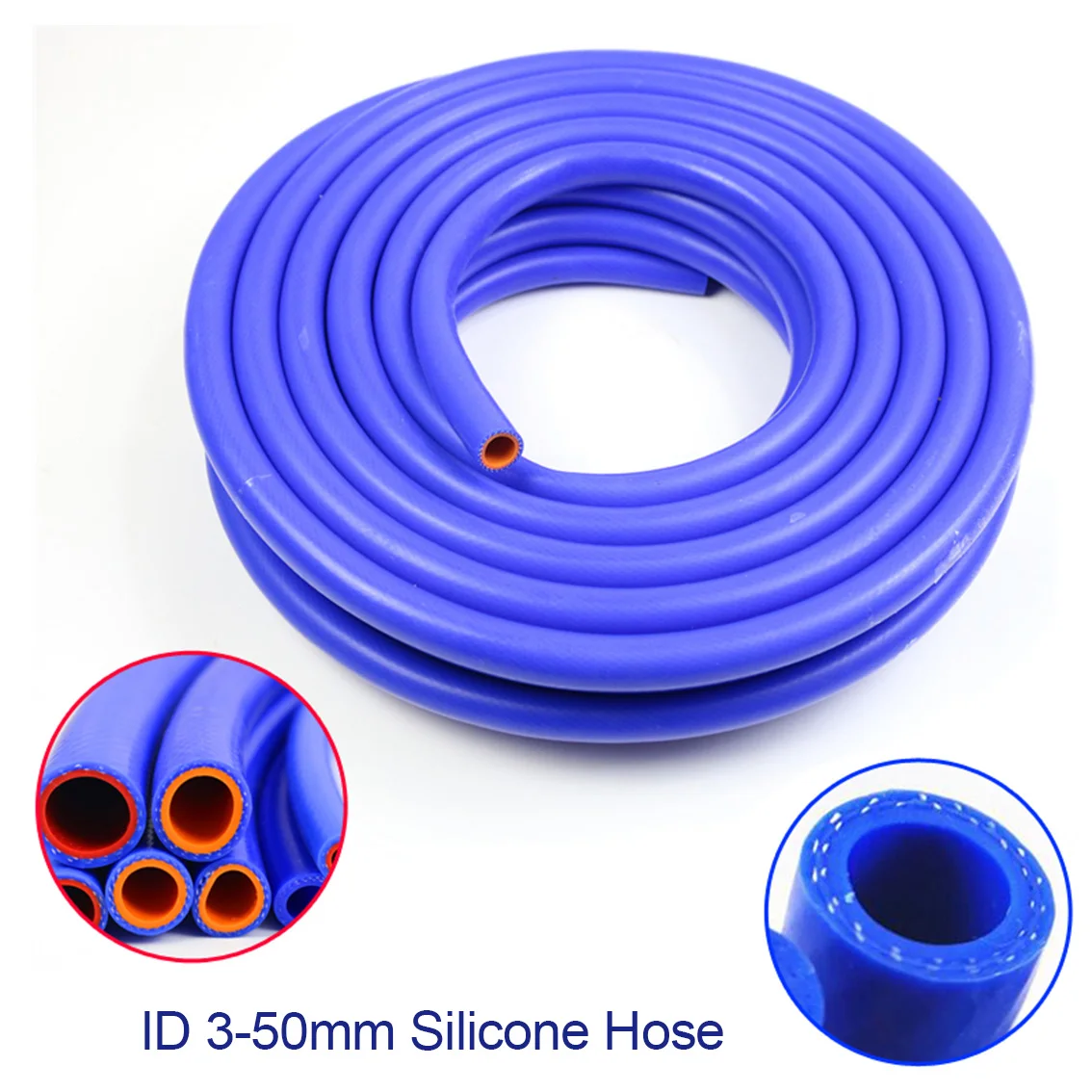 1M ID3MM-50MM High-Temperature Resistant Blue Braided Silicone Rubber Tube  Double-Layer Clamping Wire  Thickened Flexible Hose