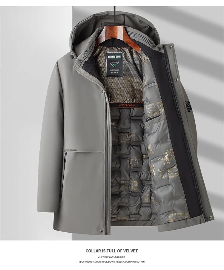5XL Men's Winter Mid-Long Coat Warm Jacket Thick Coat Hat Detachable Long Jacket Business Jacket Mens Winter Hooded Warm Parkas