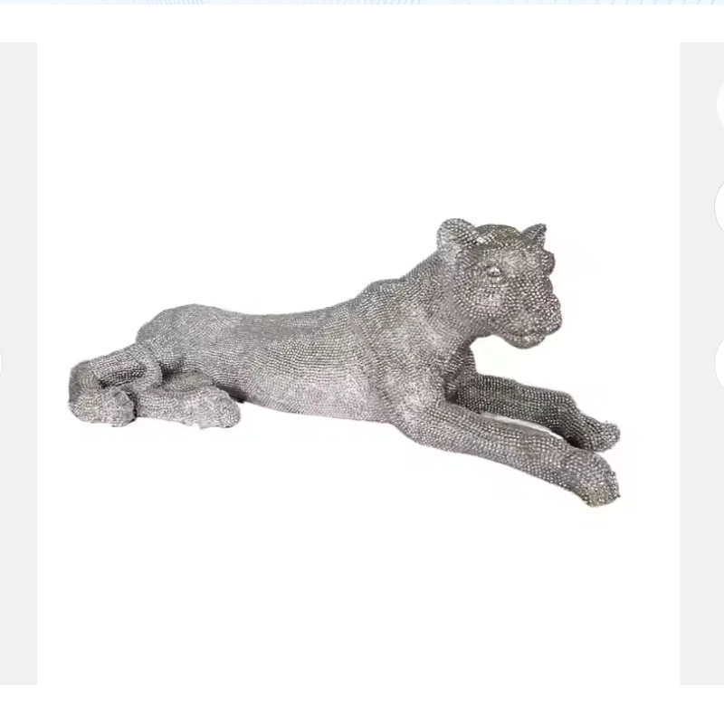 

Polystone Leopard Decorative Sculpture Floor Home Decor Statue with Carved Faceted Diamond Exterior,