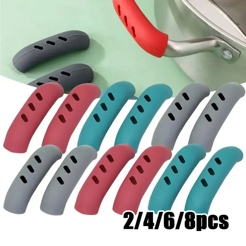 2/8Pcs Silicone Pan Handle Cover Heat Insulation Covers Pot Ear Clip Non-slip Steamer Casserole Pan Handle Holder Kitchen Tools