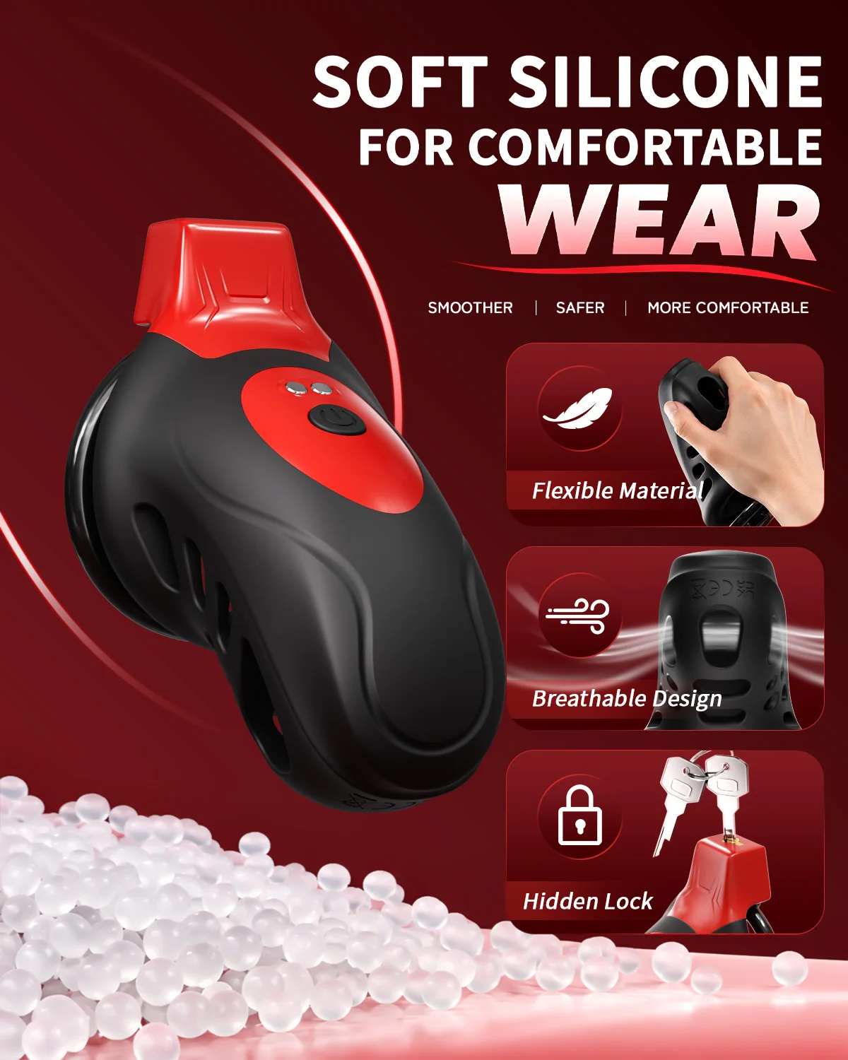 KUSHOR Male Vibrating Chastity Cage Cock Cage with 4 Size Rings Chastity Devices Lightweight Breathable Adults Sex Toys for Men view 4