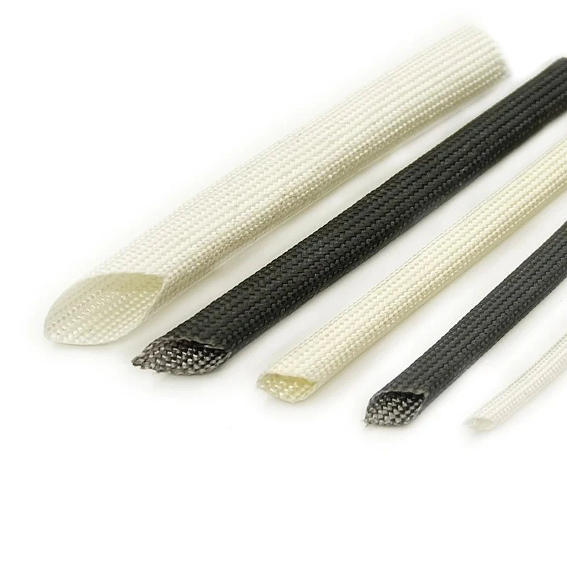 100/200M 600 Deg black/white High Temperature Braided Soft Chemical Fiber Tubing  Cable Sleeving Fiberglass Tube 1-30mm Diameter