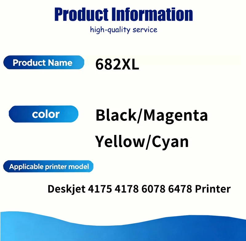 1 Set/2Pcs 682 682XL For HP 682 XL Ink Cartridge Compatible for HP Deskjet 2776 2778 2876 2336 6478 4176 4175 4278 6475 Printers
