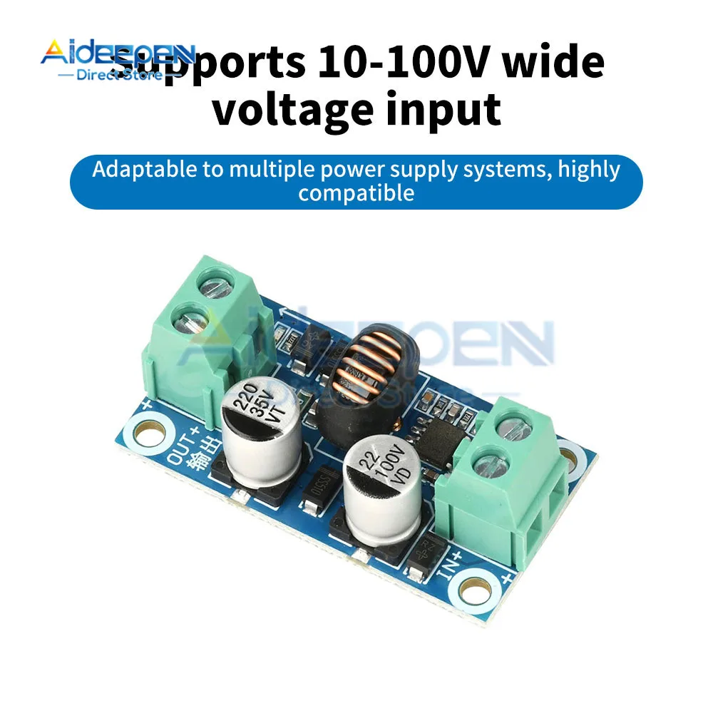 Convertidor reductor de DC-DC, módulo de fuente de alimentación Buck de 10-100V a 5V/12V/24V 3A con protección total para uso automotriz e industrial