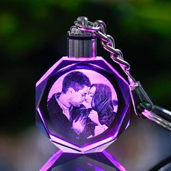 Personalized Customized Photo Crystal Key Chains Gift Decoration Laser Engraved Picture  With Colorful Light