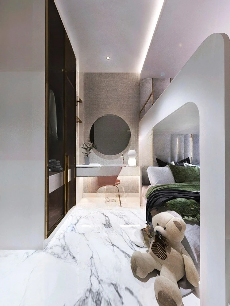 Tempat tidur tingkat setengah tinggi terintegrasi, tempat tidur susun dengan kabinet tangga, tempat tidur lantai tersedia untuk dewasa