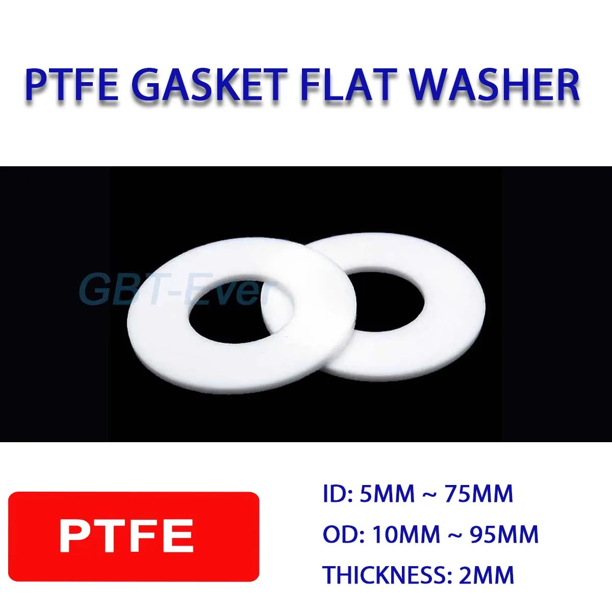 PTFE Gasket Flat Washer Thickness 2mm ID 5mm~75mm Resistant to High&Low Temperature Corrosion Anti-aging For Flange Customizable