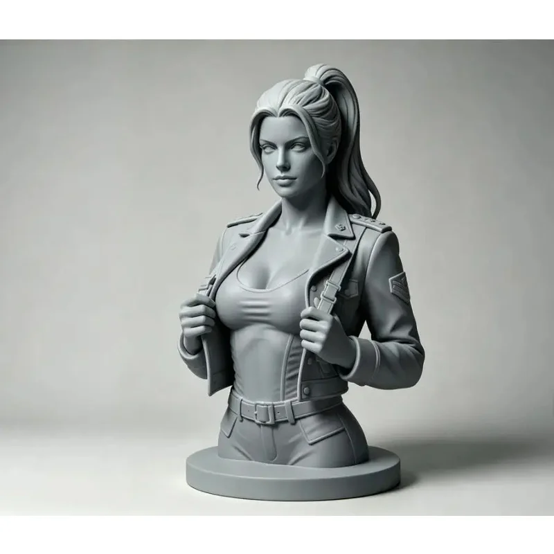 Half-Body Statue Of An American Or European Female Soldier, Military Uniform Portrait For Collection, Tabletop Decorative Item