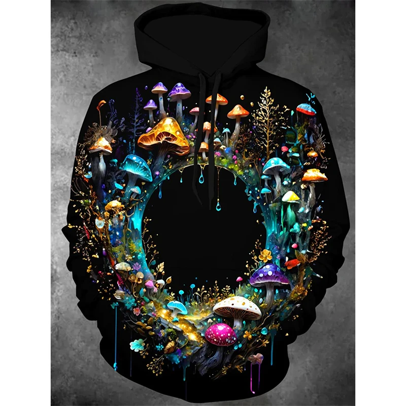 Magic Mushrooms Colorful Essentials Hoodie For Men\'s Clothes Oversized Hooded Coat Hip Hop Street Fashion Fun 2025 New Hoodies