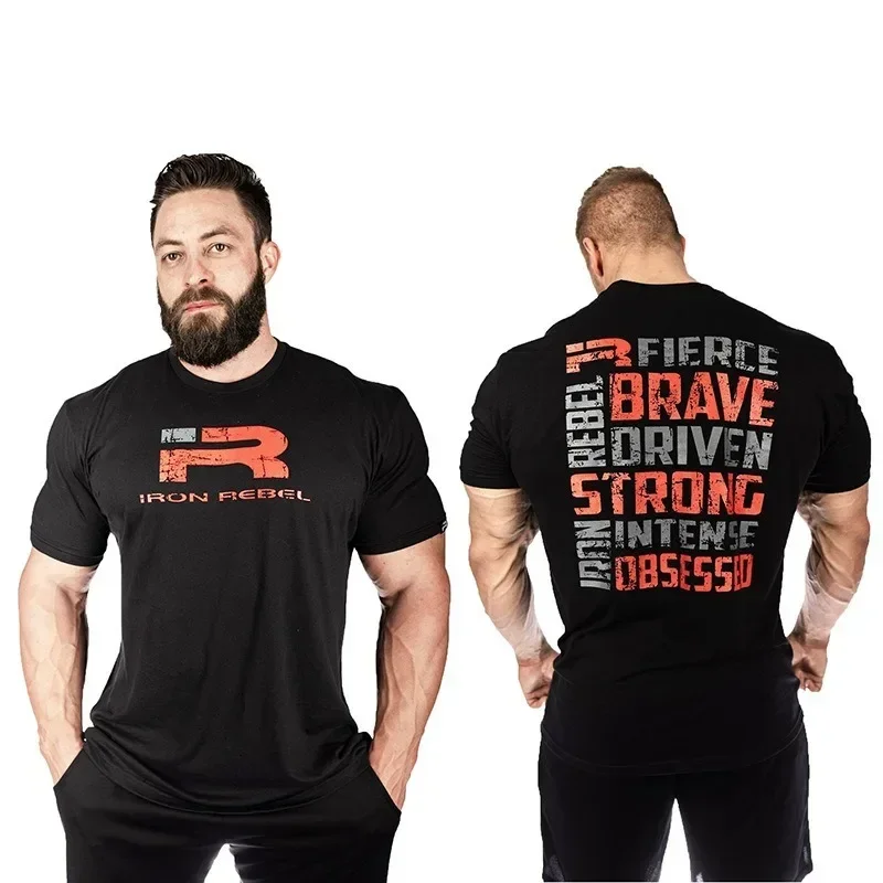 Men\'s Gym Short Sleeve T-Shirt 2024 Cotton Workout Sportswear Bodybuilding 100% Men Clothing Oversized T Shirt Harajuku