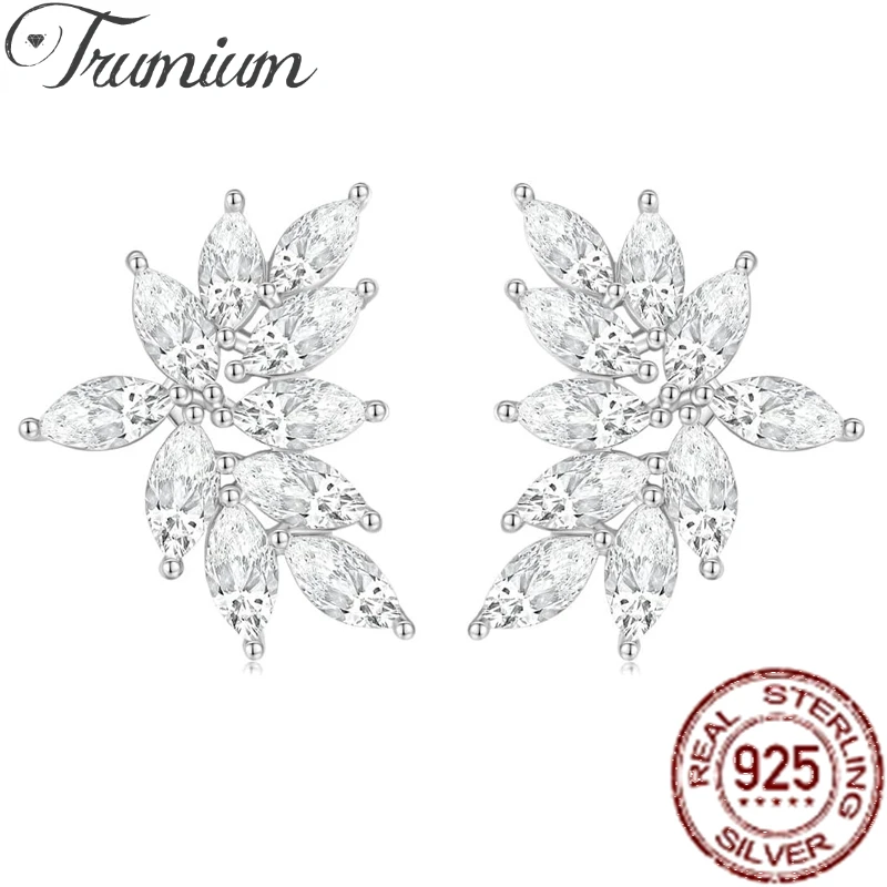 

Trumium Silver Color Leaf Zircon Wedding Earrings For Women Bling Marquise Crystal Bridal Stud Earring Party Jewelry Gift