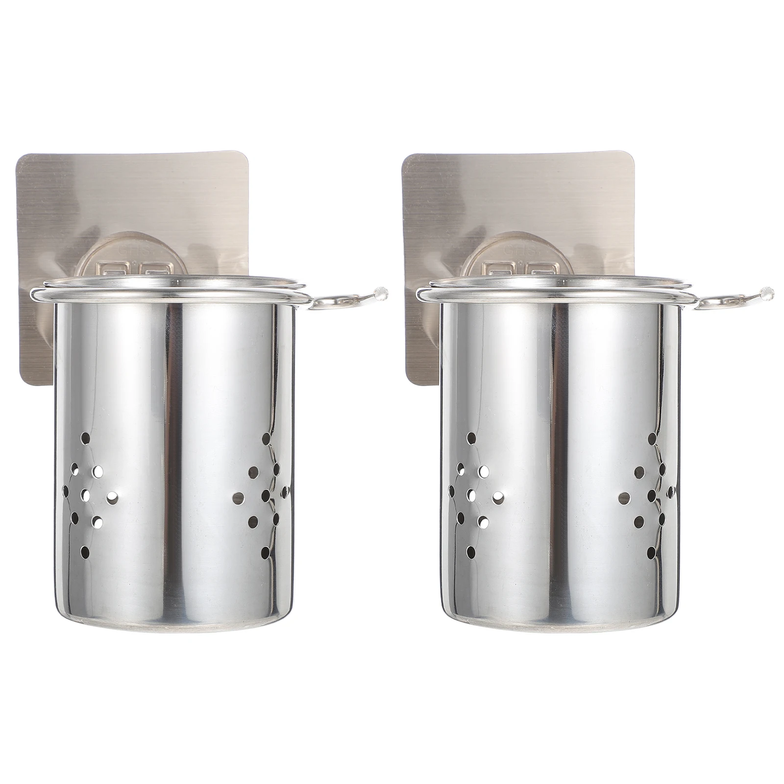 

2Pcs Wall Mounted Chopstick Holder Rack Sturdy Stainless Steel Kitchen Storage Drip Tray Bacteria Proof Modern Style