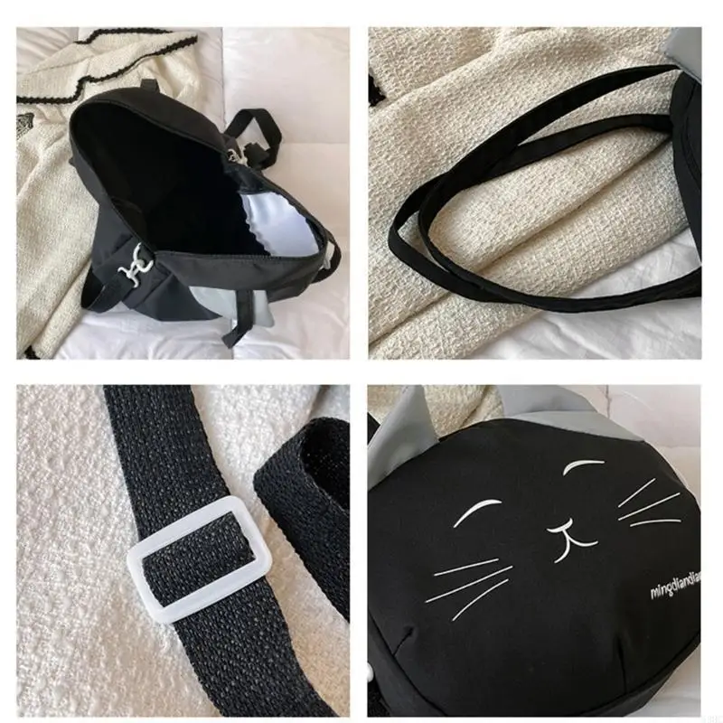 

63HC Women Large Capacity Bag Japanese Crossbody Bag Cartoon Cats Shoulder Bag Lovely Canvas Bag