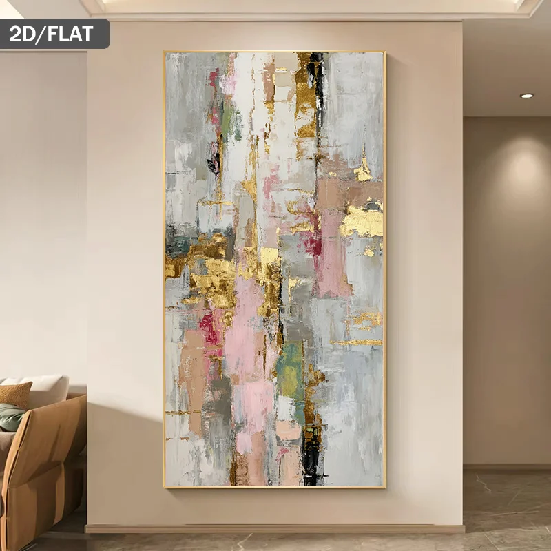 2D Flat Large Modern Abstract Golden Texture Canvas Wall Art - Unframed Neutral Line Canvas Prints for Living Room Decorations