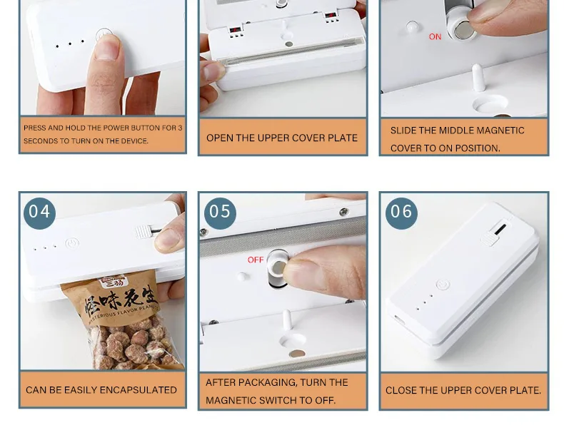 Portable 2-in-1 Mini Bag Sealer with Heat Seal & Cutter Magnetic Handheld Chip Bag Sealer for Snacks Candies Food Storage