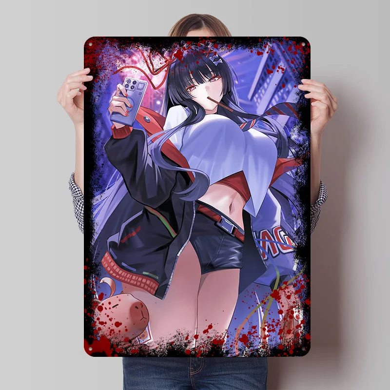 Póster de hojalata de chica con Pocky, arte de pared personalizado, carteles de Metal Vintage, placa de hojalata Retro para accesorios de Bar, decoración de escritorio de casa