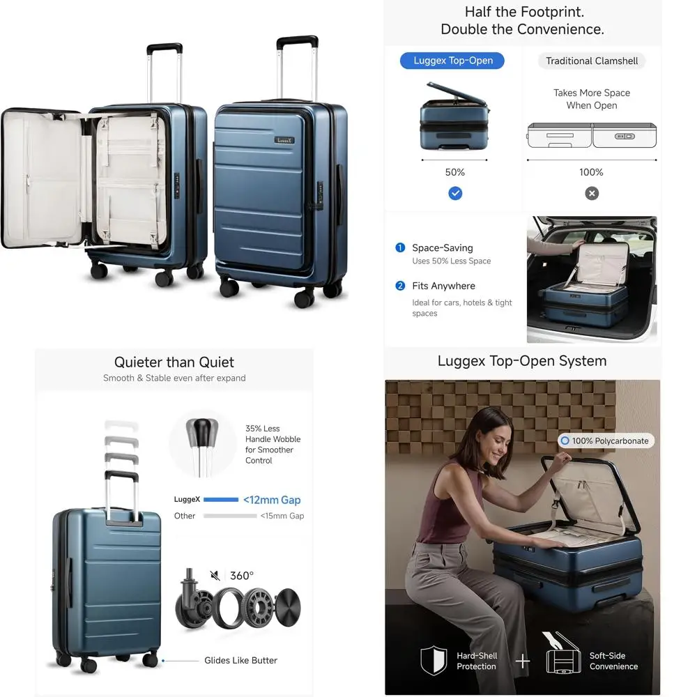 Mala de casca dura expansível com rodas giratórias, trava aprovada pela TSA, bagagem de policarbonato para viagens