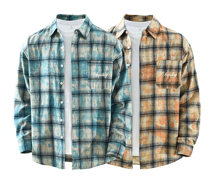 

Korean Fashion Men Print Plaid Shirts Male Spring New Mens Long Sleeve Shirts Lapel Pocket Causal Shirts Mens Designer Clothes