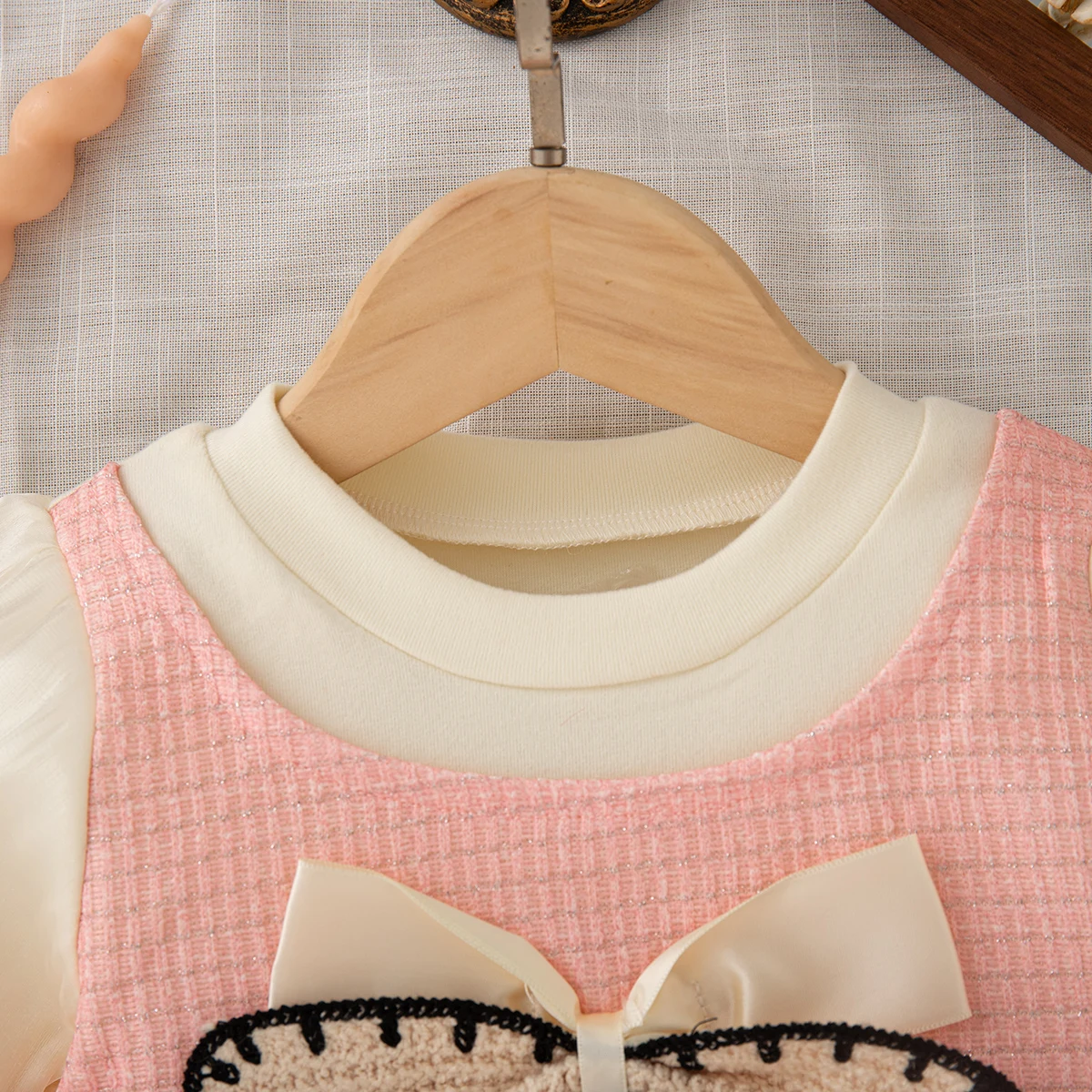 طفلة فستان الربيع والخريف القوس شبكة طويلة الأكمام فستان طفل لطيف الأميرة فتاة فستان طفلة الملابس #5