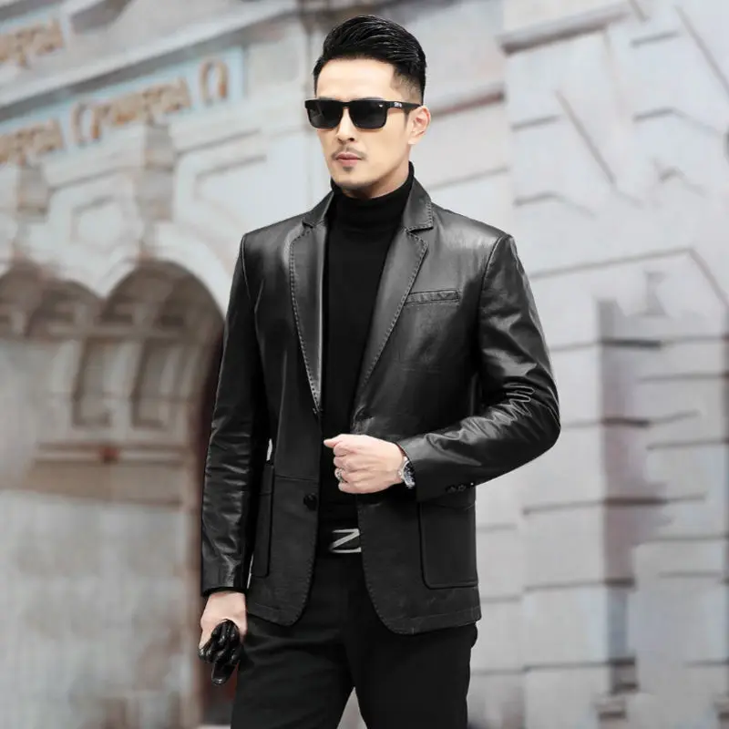 

Мужская модная тонкая кожаная куртка для мужчин, деловые повседневные пиджаки, пальто, красный, синий, хаки, весенний новый черный пиджак из искусственной кожи