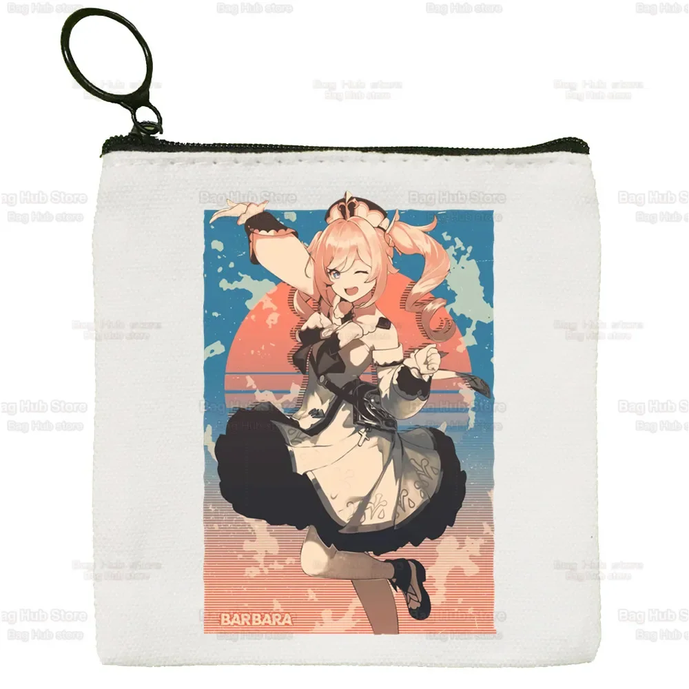 Genshin Impact Canvas Xiao Venti Hu Tao Coin Purse, Female Cute, Simple, Zhong Li Raiden Shogun, Mini Zipper Card Bag