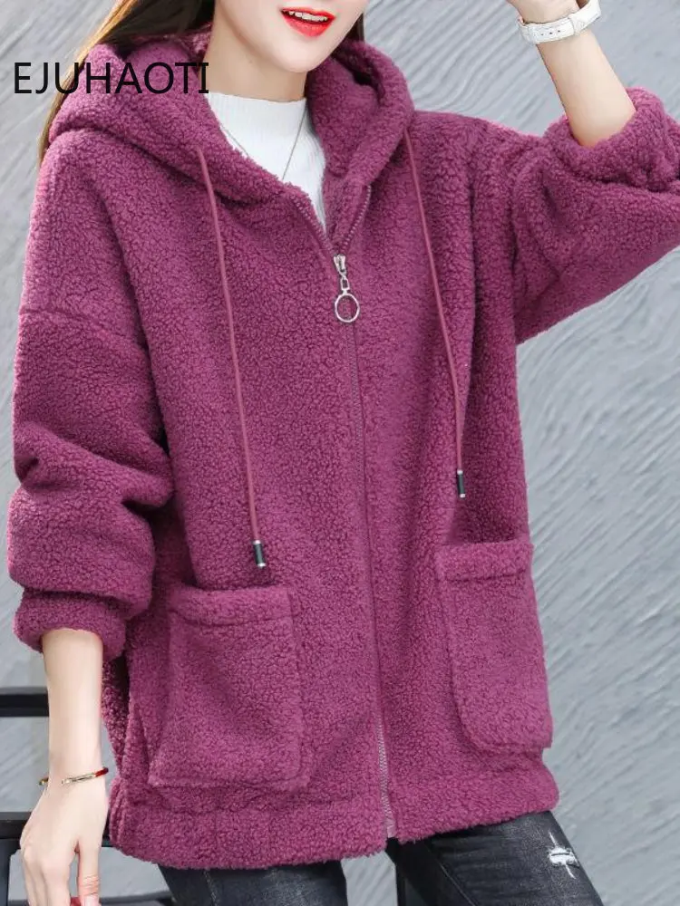 Winter Women\'s Imitation Lamb Fleece Coat Jacket New Ladies Loose Fitting Korean Fashion Sweater With Plush For Femme Cardigan