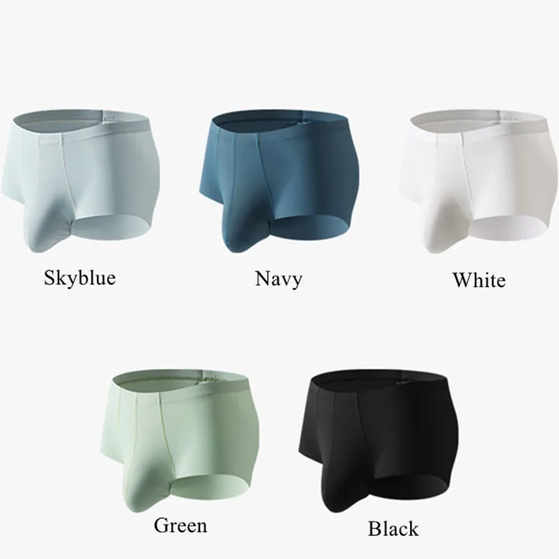 Mens Boxers Shorts Solid Ice Silk Underwear Cueca U Convex Pouch Panites Man Low Waist Underpant Male Ropa Interior Hombre M-XXL