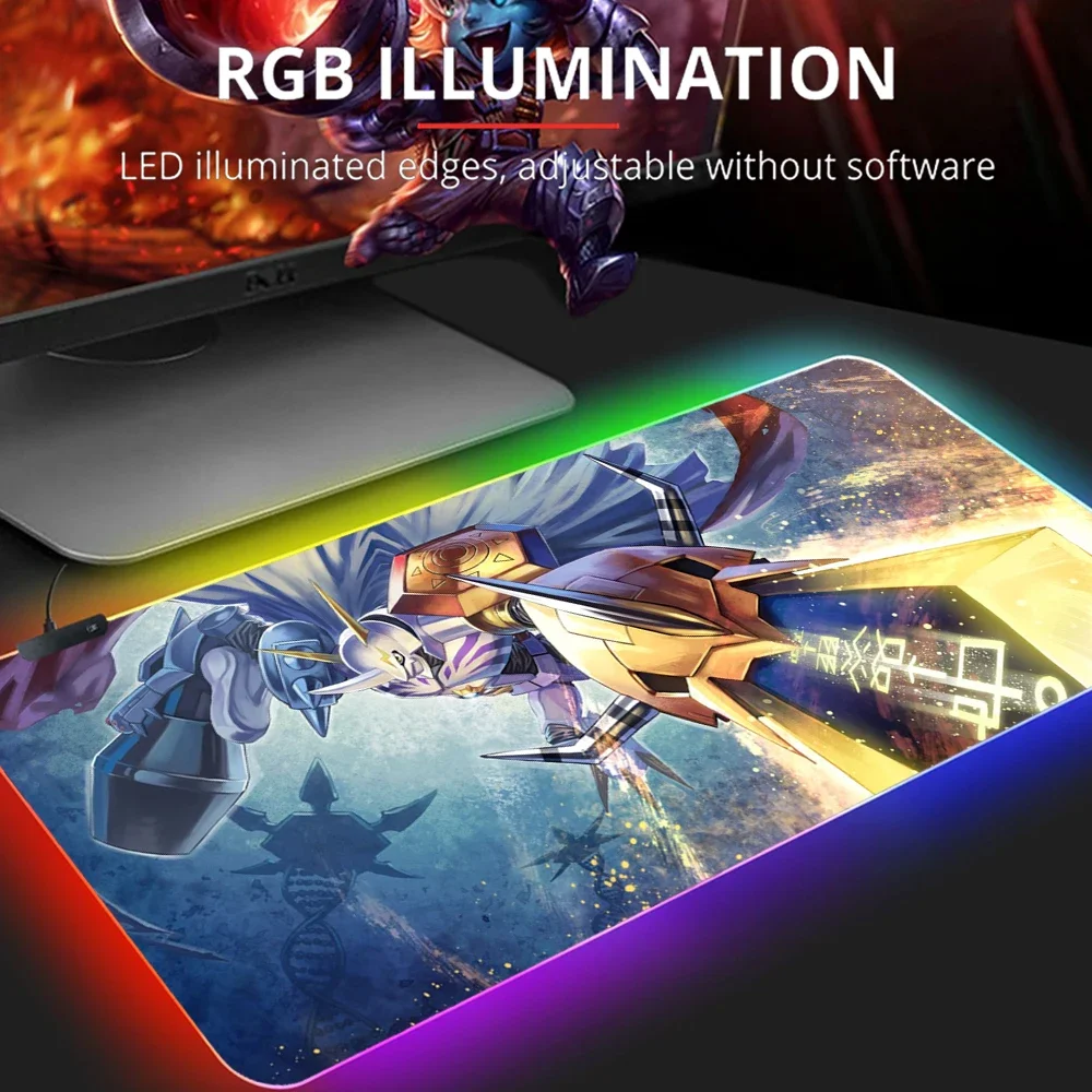 Digimon RGB Large Gaming Mousepad LED Backlit Carpet Big Mause Pad Game Keyboard Mouse Pad Gamer Desk Mat Computer Mice Mat