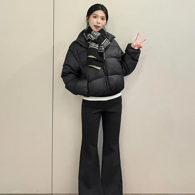 Black Short Down Jacket Women's Winter Solid Color 2025 New Small and Lightweight Stand Up Collar Thickened Kendou Winter Dressi